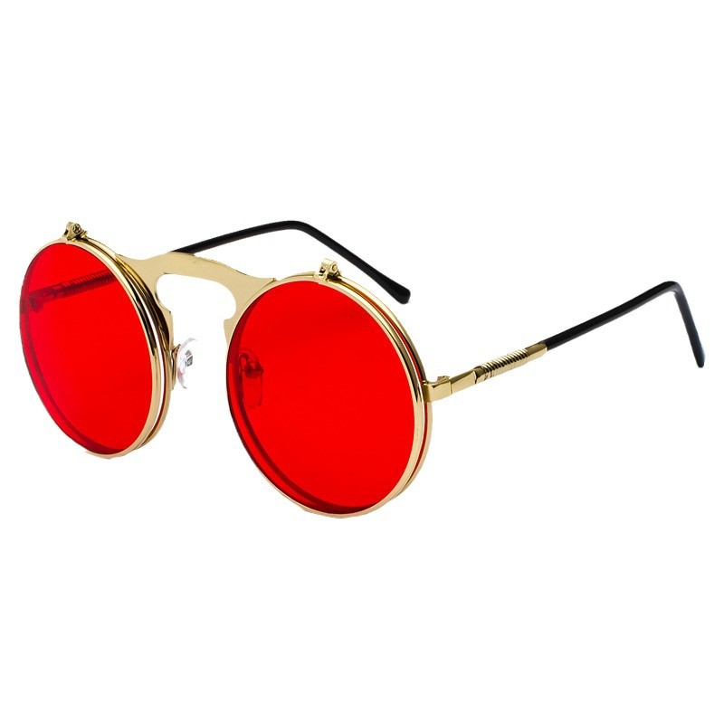 Men'S Accessories Glasses - نظارات شمسية دائرية حمراء بتصميم ستيمبانك