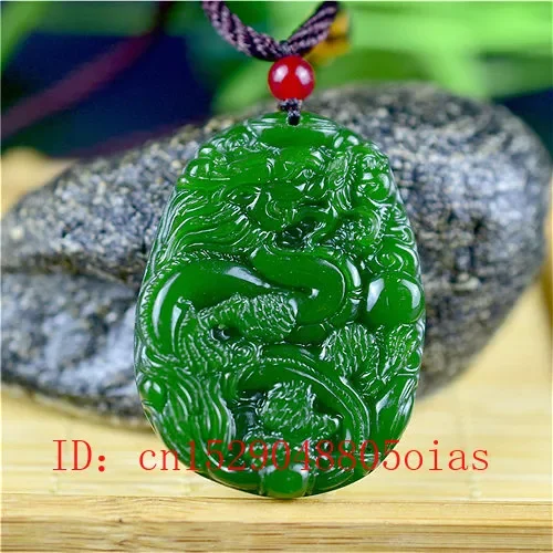 Men Accessories Jewelry - قلادة التنين اليشم الصيني ، الأخضر