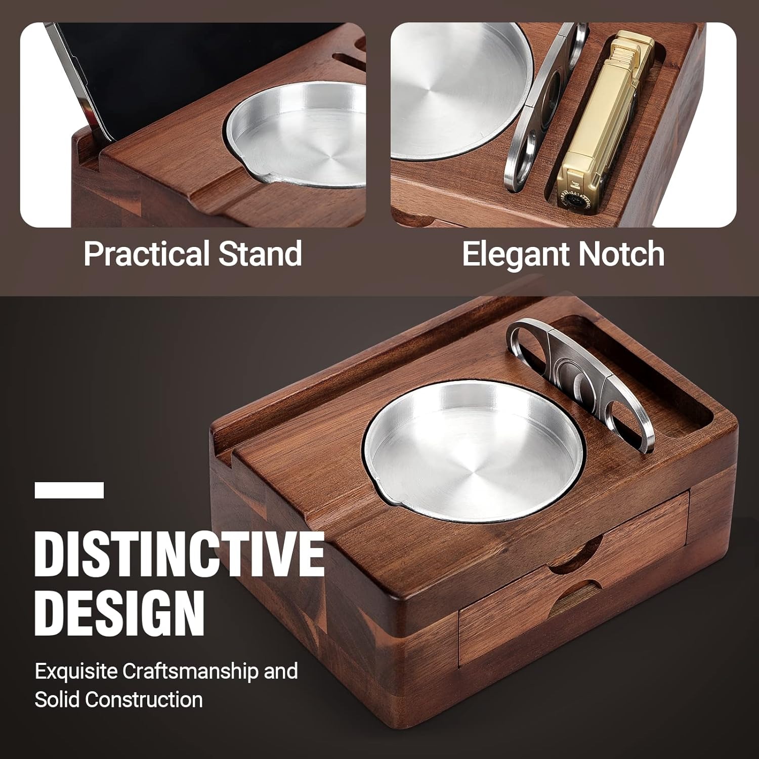 منفضة سجائر خشبية مع حامل للها - مراجعة Men Accessories Drawer وسعره
