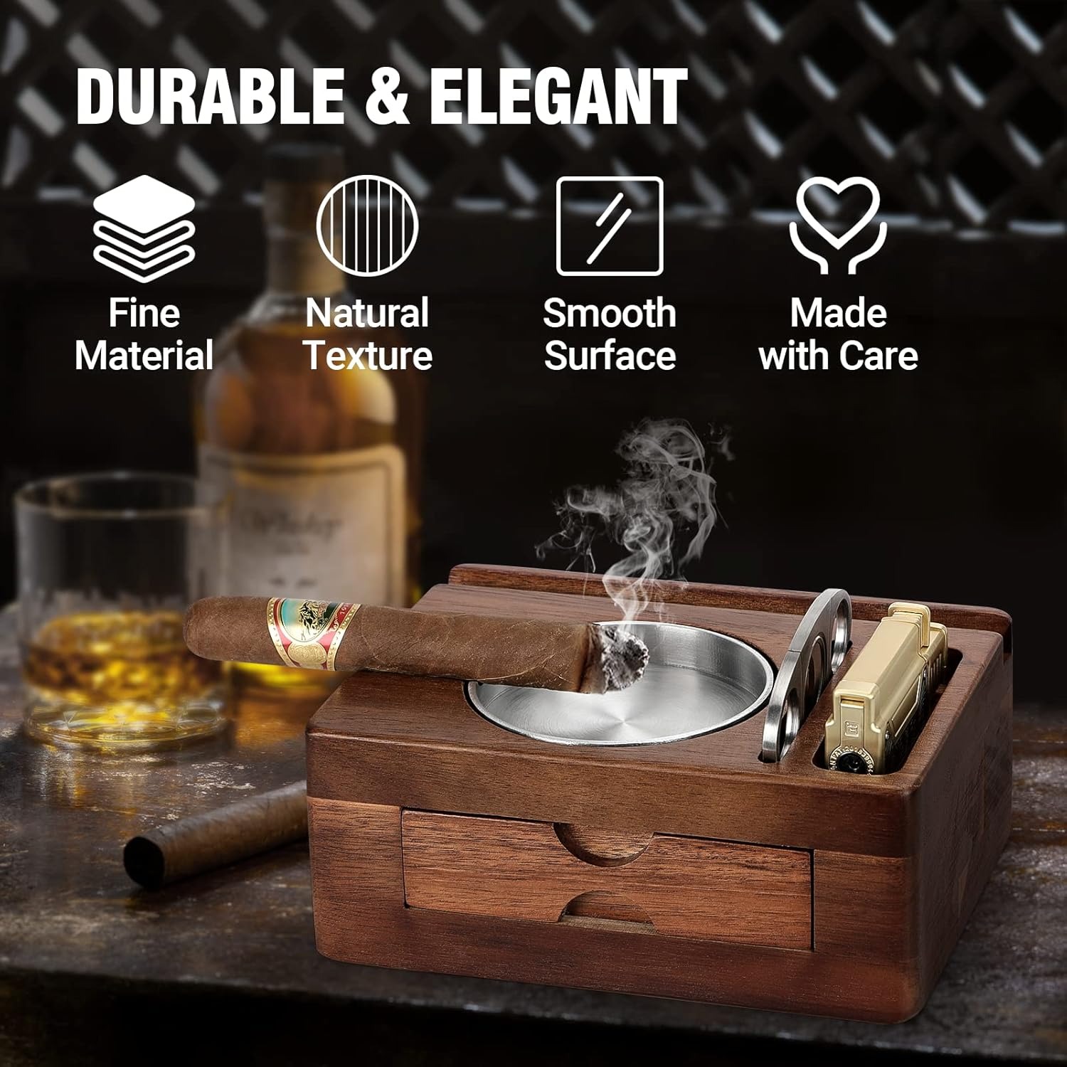 منفضة سجائر خشبية مع حامل للها - مراجعة Men Accessories Drawer وسعره