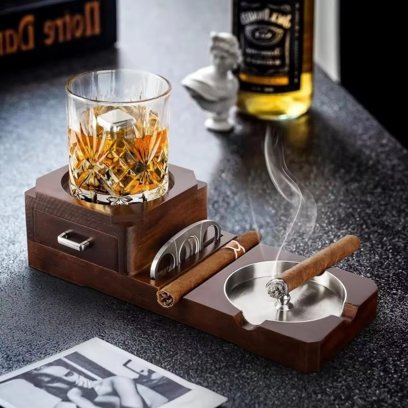 منفضة سجائر سيجار خشبية مع درج - مراجعة Men Accessories Drawer وسعره